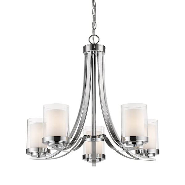Z-Lite Willow 5 Light Chandelier, Chrome & Clear Outside with Matte Opal Inside 426-5-CH - main